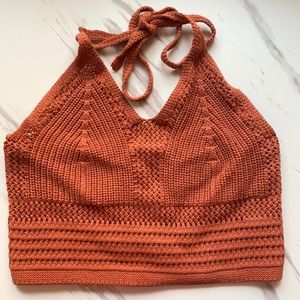 Aerie Crochet Halter Tank Top (Rust Brown)